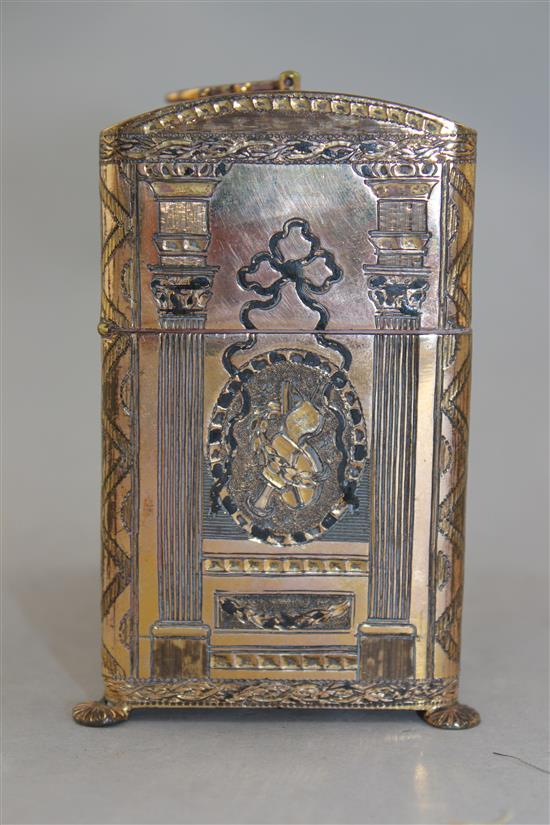 An early 19th century French gilt brass necessaire, 4.5in.